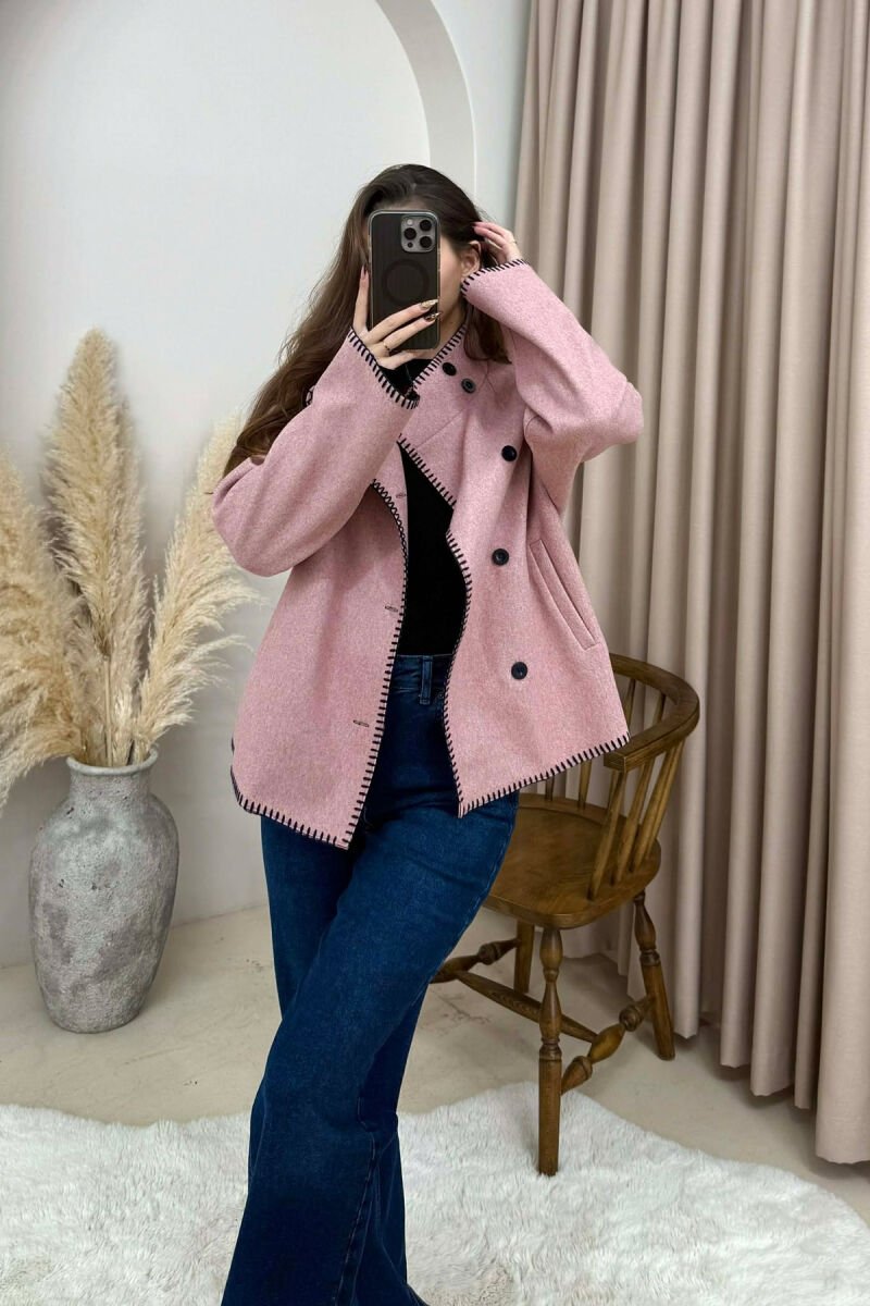 ONE COLOR HIGH NECK WOMEN JACKET PINK/ROZE - 4