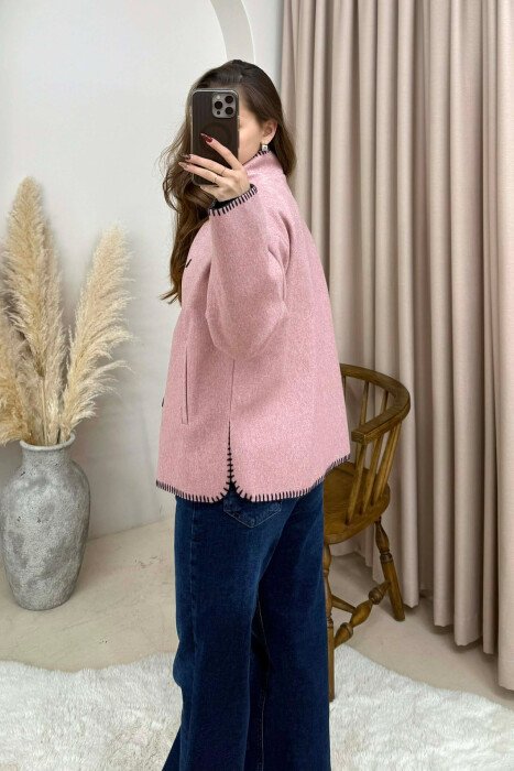 ONE COLOR HIGH NECK WOMEN JACKET PINK/ROZE - 5