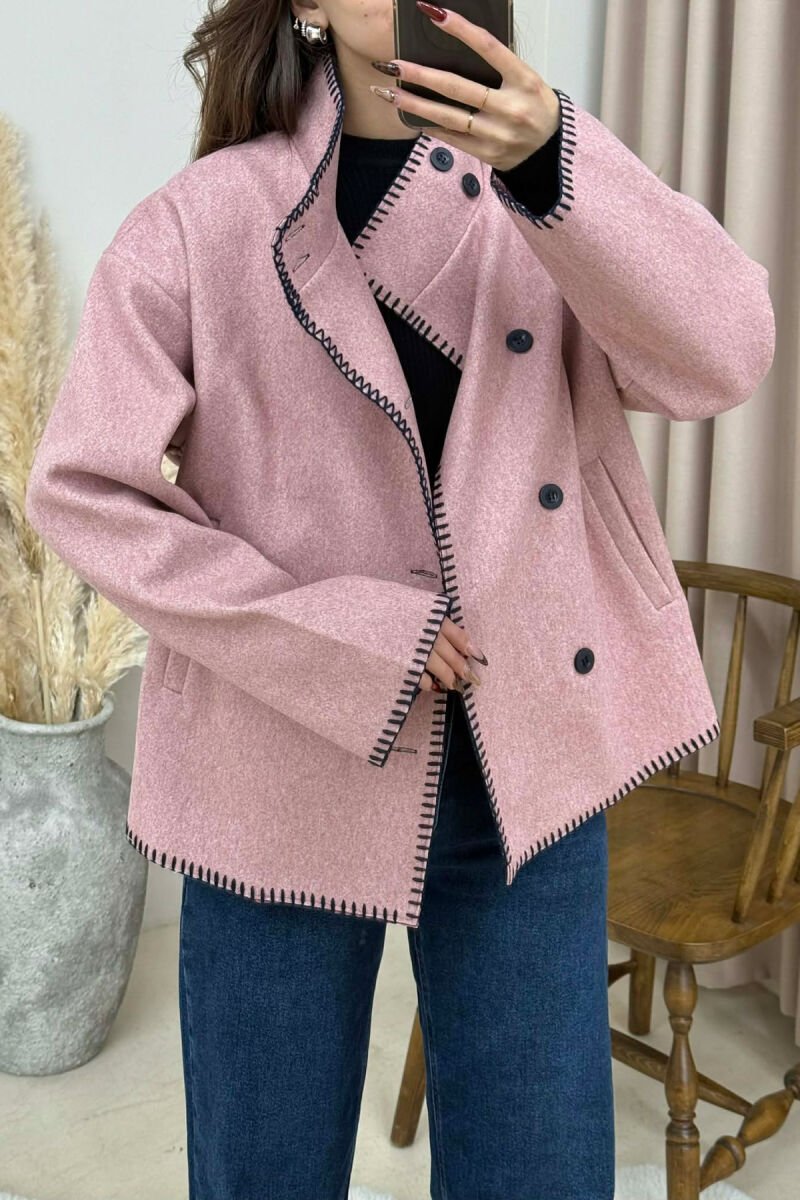 ONE COLOR HIGH NECK WOMEN JACKET PINK/ROZE - 1