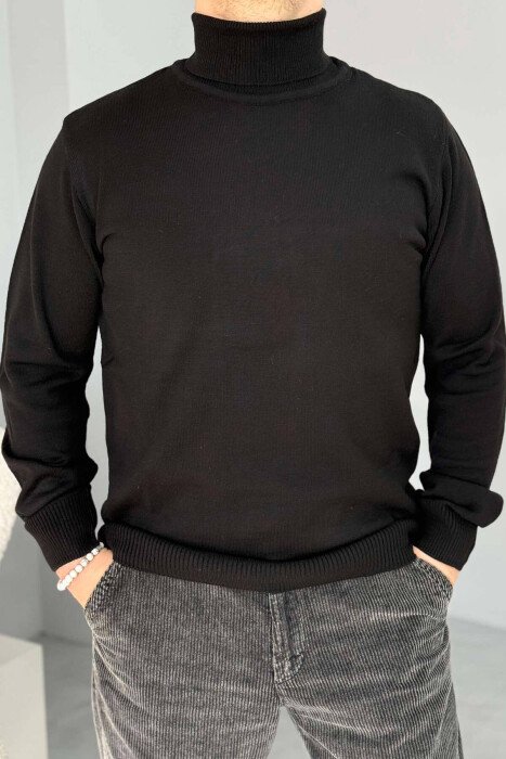 ONE COLOR HIGH NECK MEN SWEATER BLACK/ E ZEZE 
