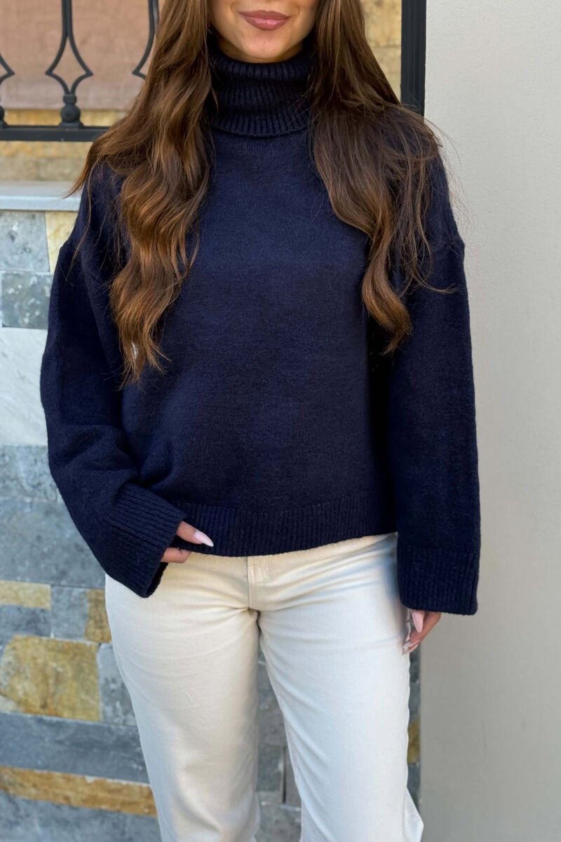 ONE COLOR HIGH NECK WOMEN SWEATER BLUE/BLU - 2