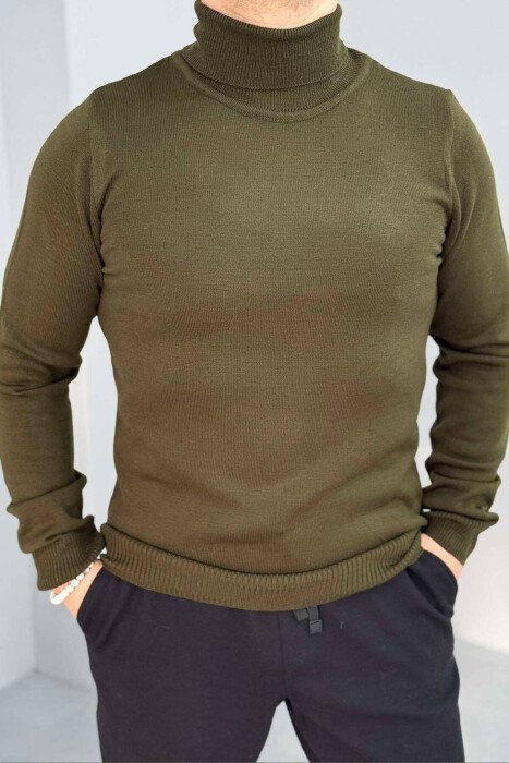 ONE COLOR HIGH NECK MEN SWEATER GREEN/JESHILE - KLAUDIO FASHION