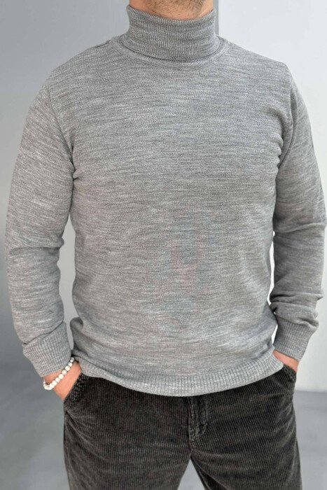 ONE COLOR HIGH NECK MEN SWEATER LIGHT GREY/GZ 