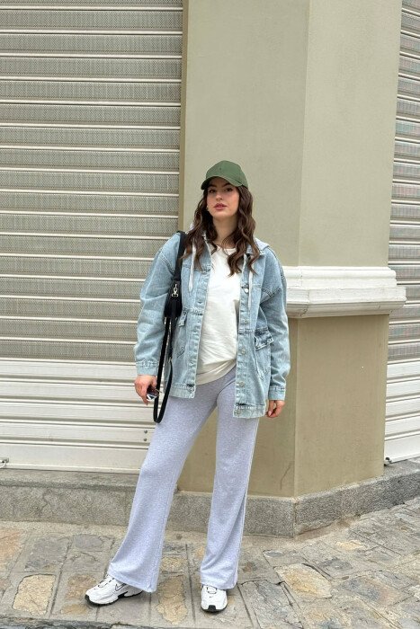 ONE COLOR HODDED DENIM WOMAN JACKET BABY BLUE/BLU BY - 7