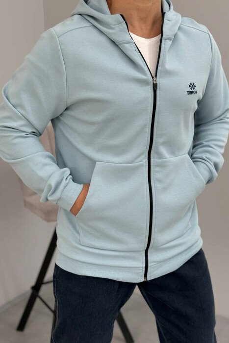 ONE COLOR HOOD ZIPPER MEN COTTON JACKET LIGHTBLUE/BZ - KLAUDIO FASHION
