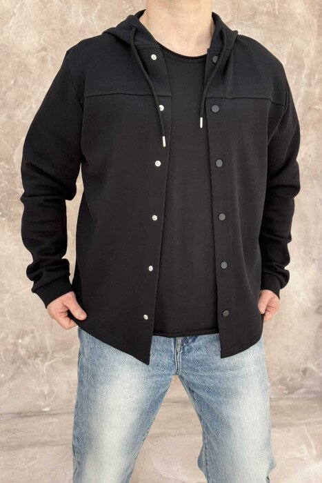 ONE COLOR HOODED MEN CARDIGAN BLACK/ E ZEZE - 1
