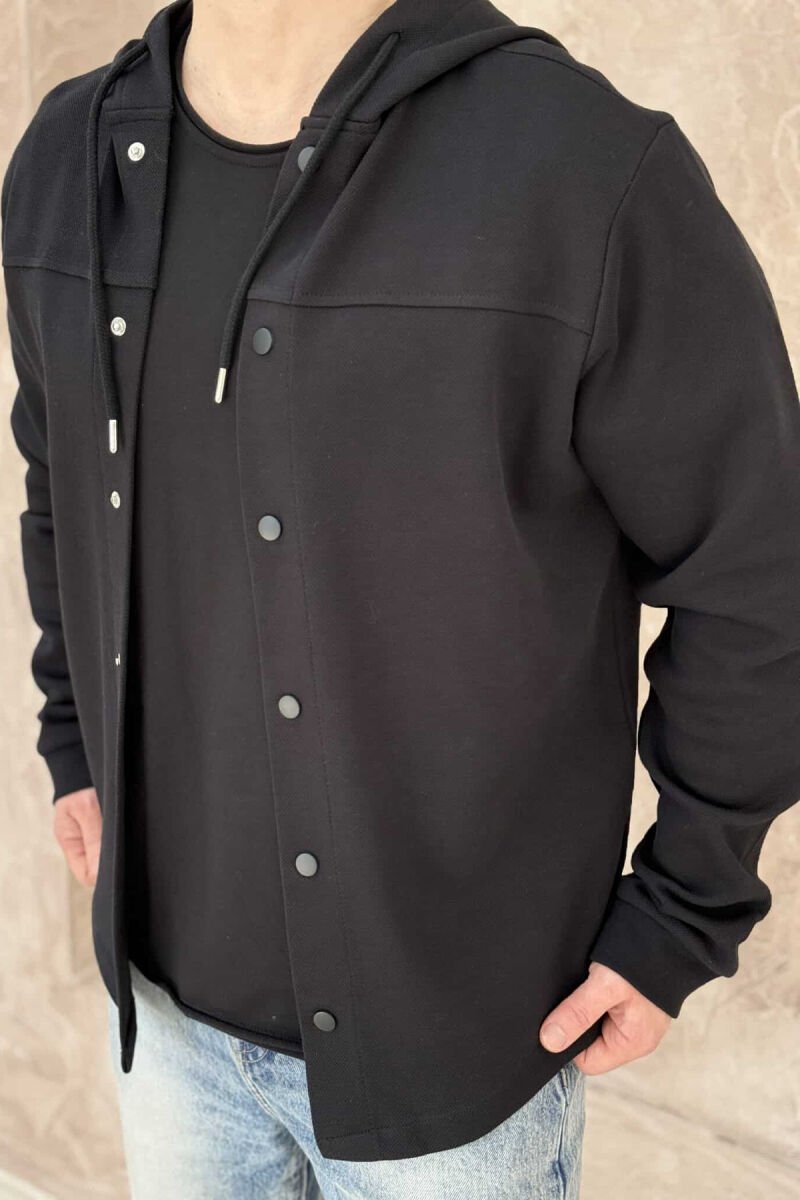 ONE COLOR HOODED MEN CARDIGAN BLACK/ E ZEZE - 2