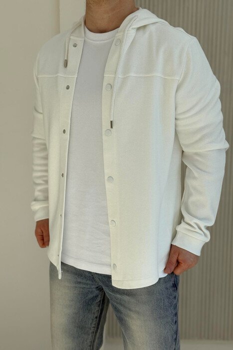ONE COLOR HOODED MEN CARDIGAN WHITE-E BARDHE - KLAUDIO FASHION
