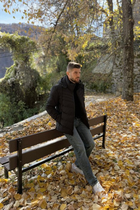 ONE COLOR HOODED MEN PUFFER JACKET BLACK/ E ZEZE - 4