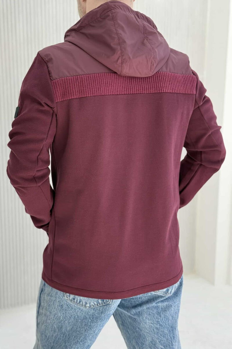 ONE COLOR HOODED MEN JACKET BURGUNDY/VISHNJE - 2