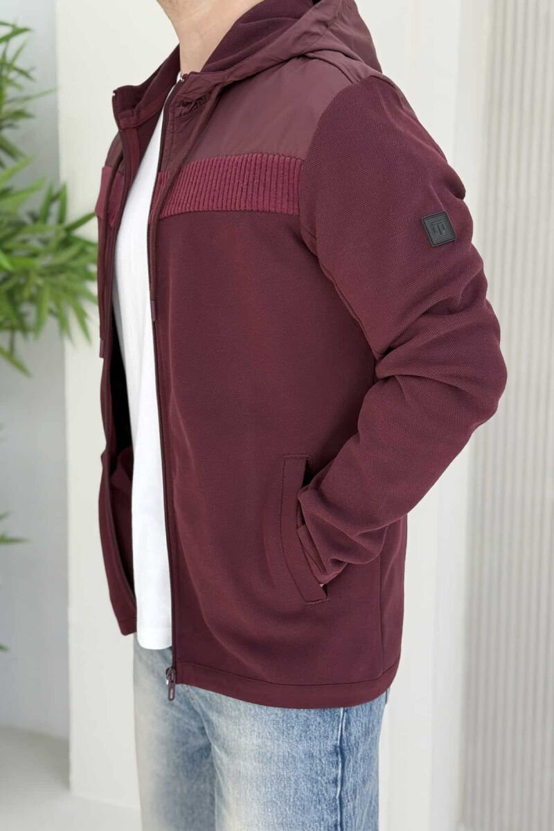 ONE COLOR HOODED MEN JACKET BURGUNDY/VISHNJE - 3
