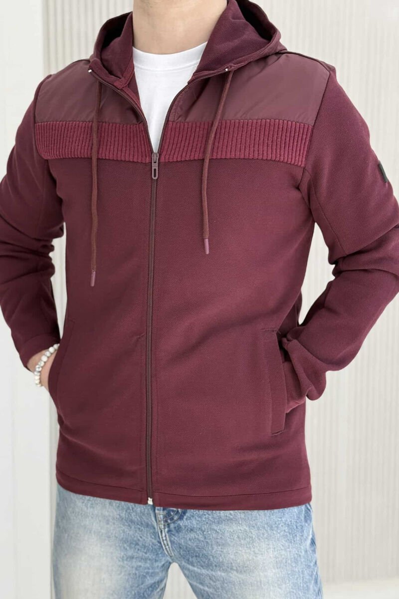 ONE COLOR HOODED MEN JACKET BURGUNDY/VISHNJE - 4