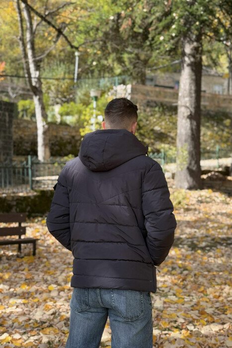 ONE COLOR HOODED MEN PUFFER JACKET DARK GREY/GEE - 4