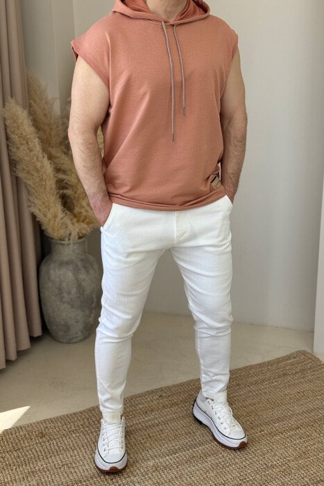 ONE COLOR HOODED MEN TANK TOP POWDER/PUDER - KLAUDIO FASHION
