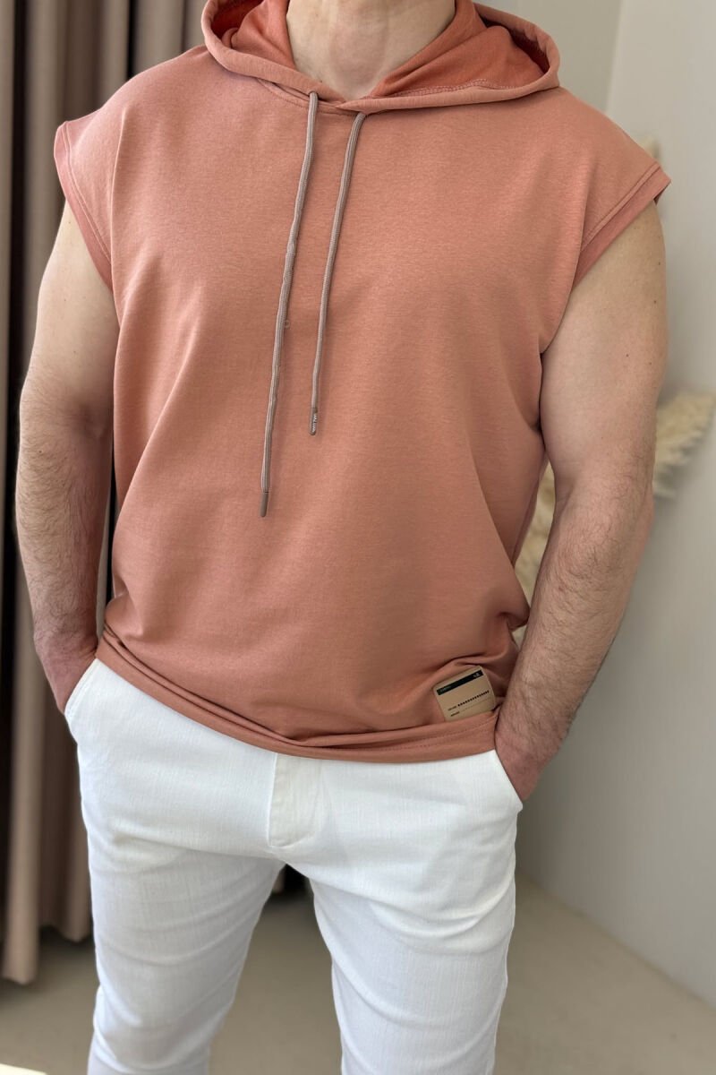 ONE COLOR HOODED MEN TANK TOP POWDER/PUDER - 4