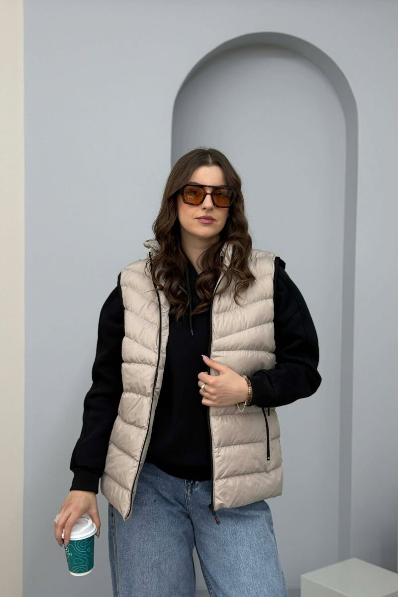 ONE COLOR HOODED SIMPLE WOMEN VEST GREY-GREY/GG - 2