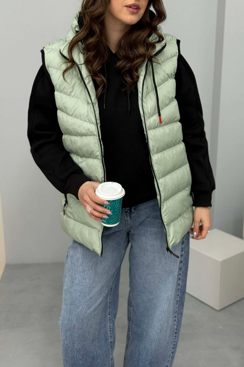 ONE COLOR HOODED SIMPLE WOMEN VEST MINT/MENTE - 1