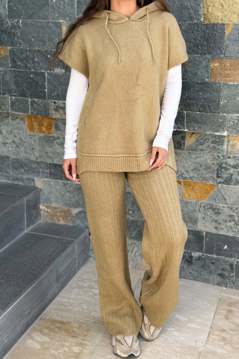 ONE COLOR HOODED SLEEVELESS SWEATER + TROUSERS WOMAN SET OLIVE/ULLI - 4