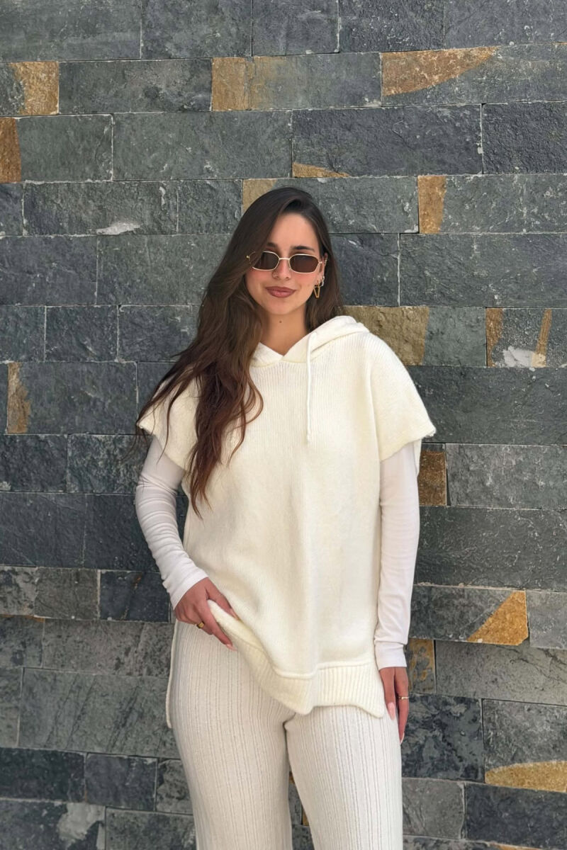 ONE COLOR HOODED SLEEVELESS SWEATER + TROUSERS WOMAN SET WHITE-E BARDHE - 2