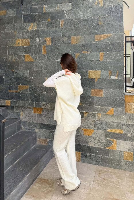 ONE COLOR HOODED SLEEVELESS SWEATER + TROUSERS WOMAN SET WHITE-E BARDHE - 4