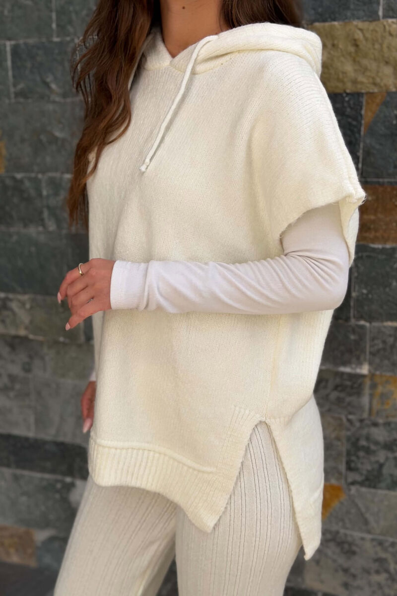 ONE COLOR HOODED SLEEVELESS SWEATER + TROUSERS WOMAN SET WHITE-E BARDHE - 5