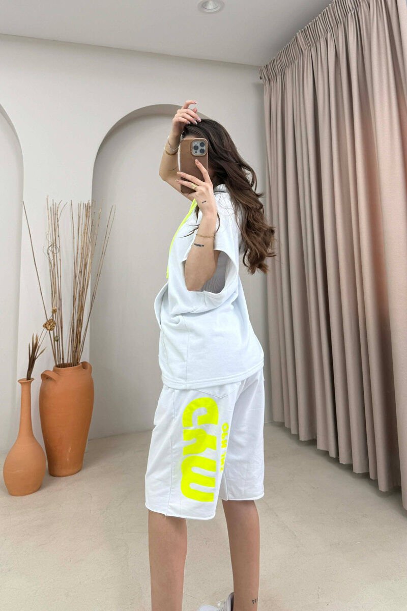 ONE COLOR HOODED TANK TOP+SHORTS WOMAN SET WHITE-E BARDHE - 2