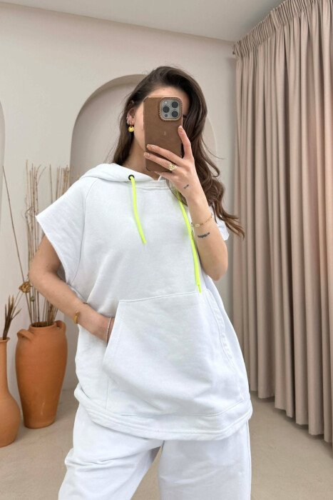 ONE COLOR HOODED TANK TOP+SHORTS WOMAN SET WHITE-E BARDHE - 3