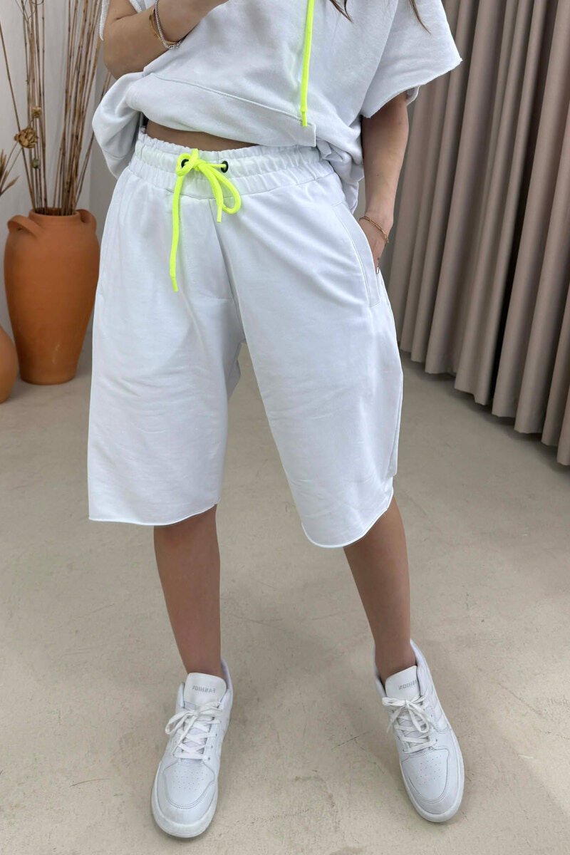 ONE COLOR HOODED TANK TOP+SHORTS WOMAN SET WHITE-E BARDHE - 4
