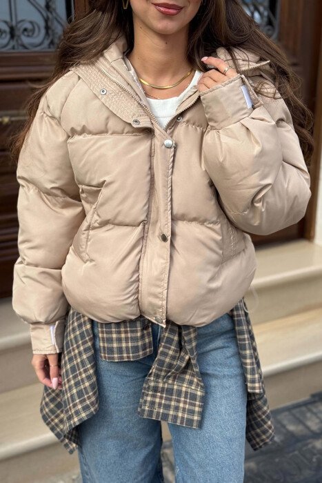 ONE COLOR HOODED WOMAN PUFFER JACKET BEIGE/BEZHE - 7