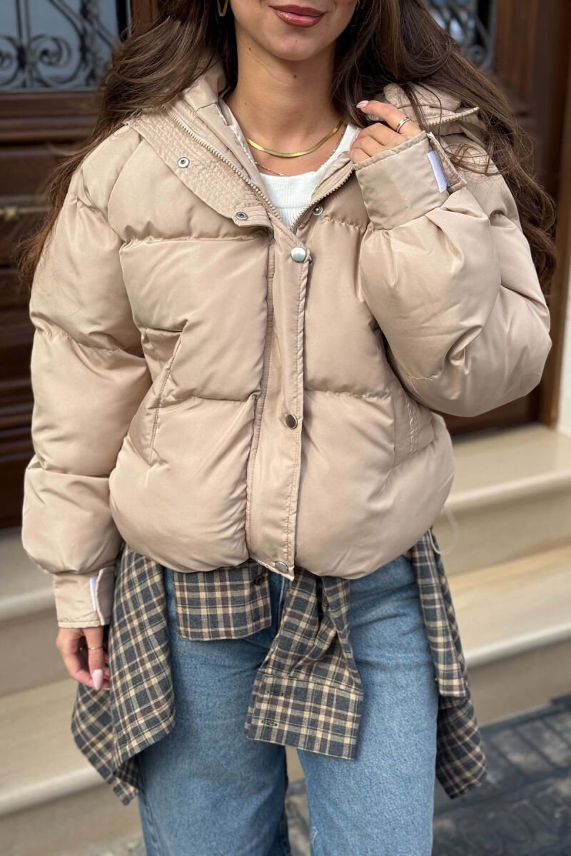 ONE COLOR HOODED WOMAN PUFFER JACKET BEIGE/BEZHE - 7
