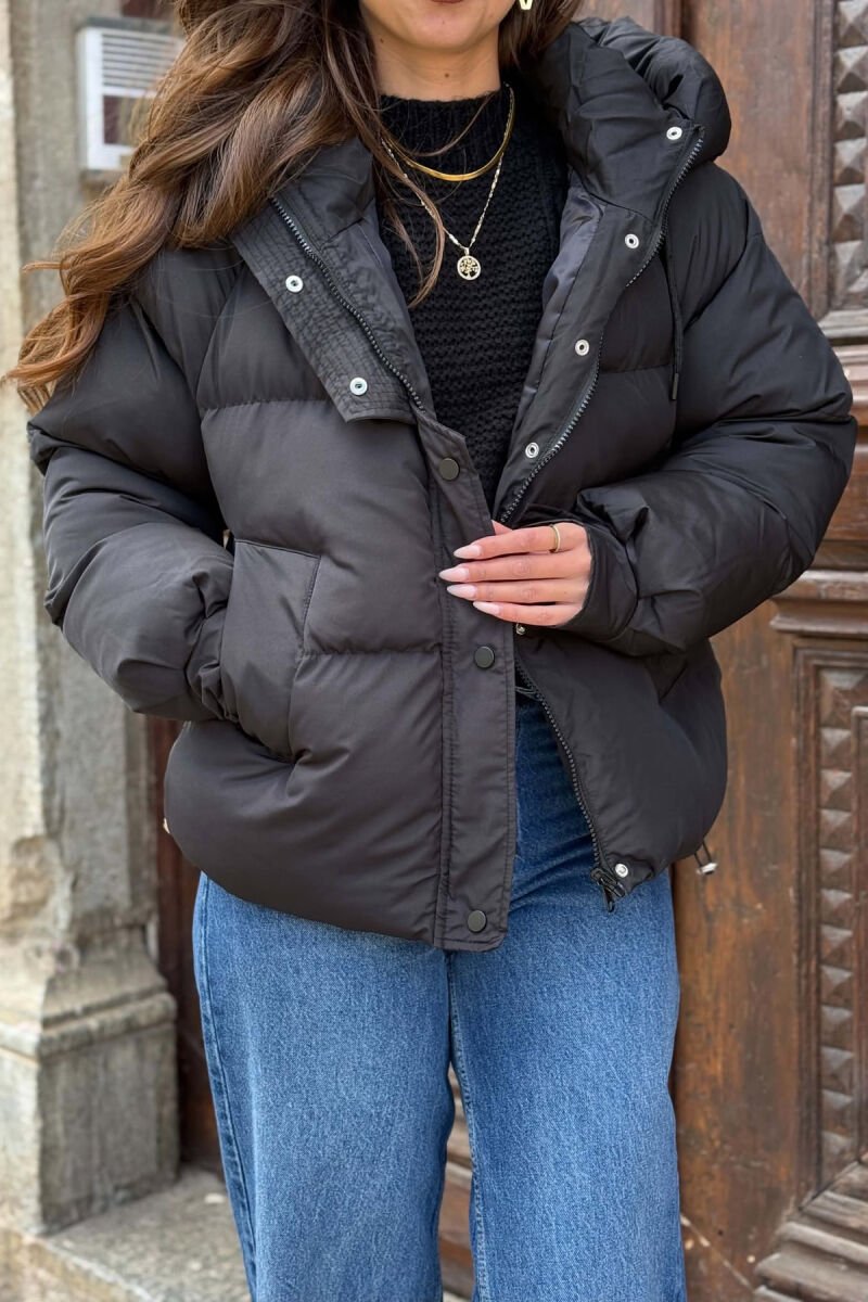 ONE COLOR HOODED WOMAN PUFFER JACKET BLACK/ E ZEZE - 4