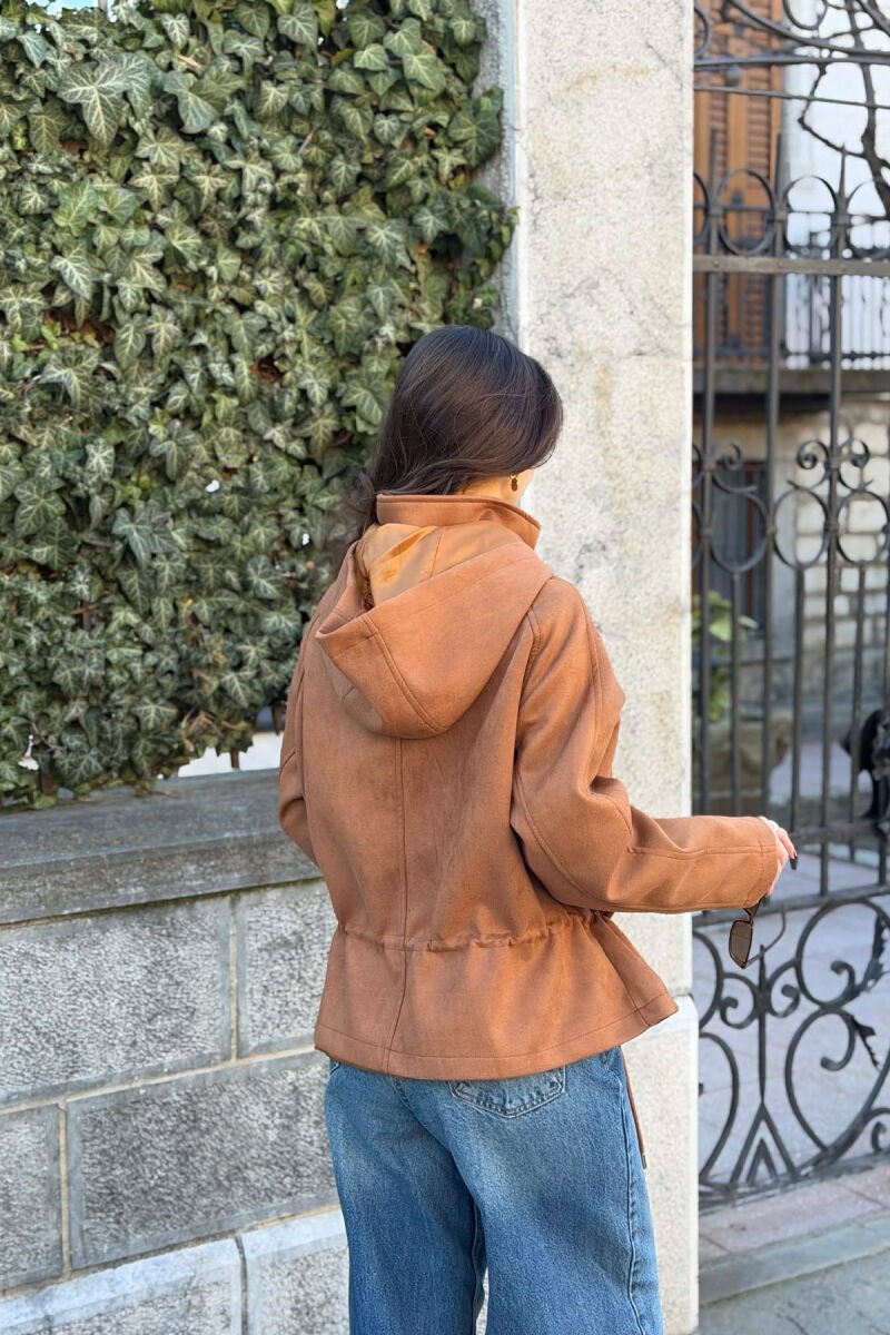 ONE COLOR HOODED WOMEN JACKET BROWN/KAFE - 6