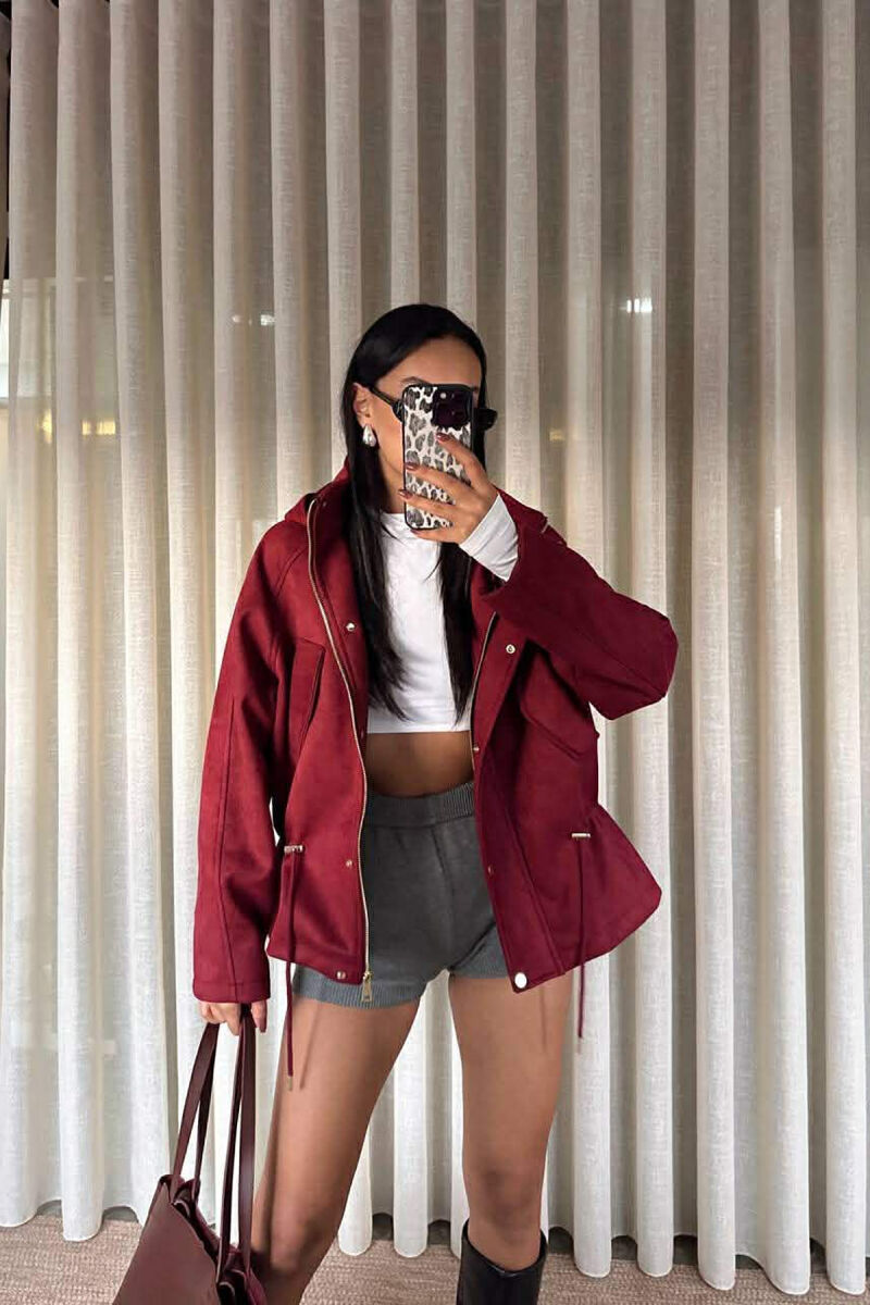 ONE COLOR HOODED WOMEN JACKET BURGUNDY/VISHNJE - 7