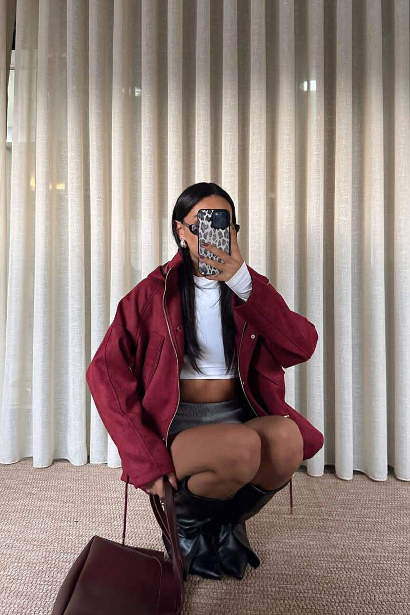ONE COLOR HOODED WOMEN JACKET BURGUNDY/VISHNJE - 8