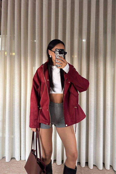 ONE COLOR HOODED WOMEN JACKET BURGUNDY/VISHNJE - 9