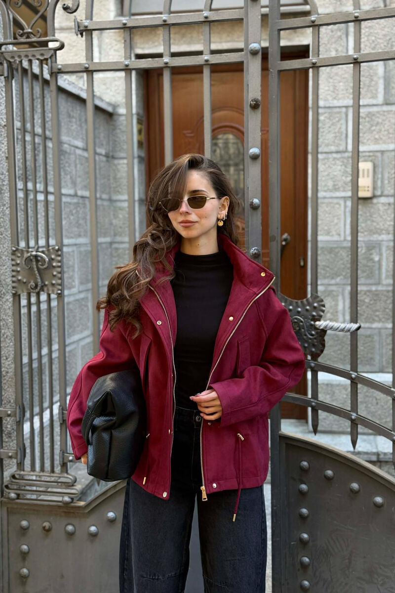 ONE COLOR HOODED WOMEN JACKET BURGUNDY/VISHNJE - 4