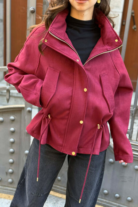ONE COLOR HOODED WOMEN JACKET BURGUNDY/VISHNJE - 5