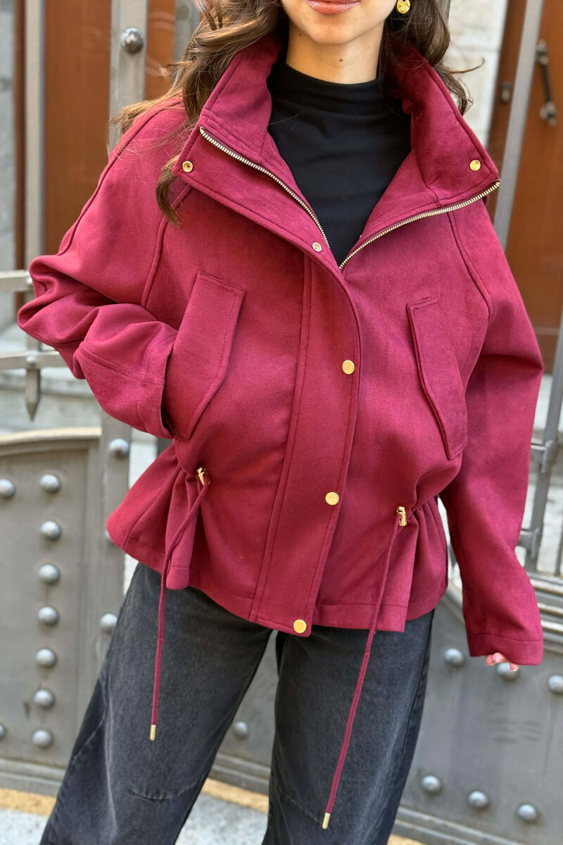 ONE COLOR HOODED WOMEN JACKET BURGUNDY/VISHNJE - 5