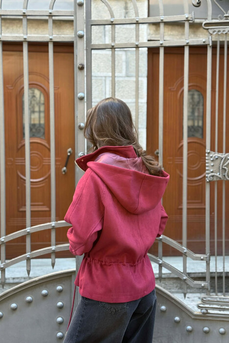 ONE COLOR HOODED WOMEN JACKET BURGUNDY/VISHNJE - 6