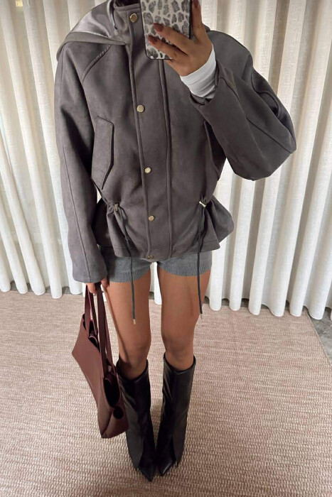 ONE COLOR HOODED WOMEN JACKET GREY/GRI - 8