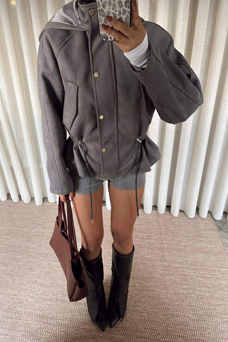 ONE COLOR HOODED WOMEN JACKET GREY/GRI - 8