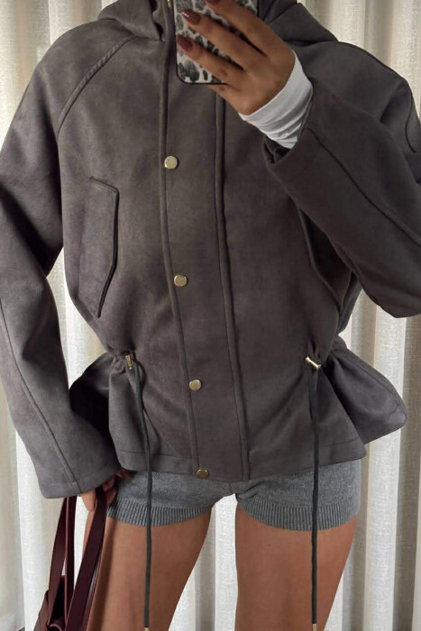 ONE COLOR HOODED WOMEN JACKET GREY/GRI - 9