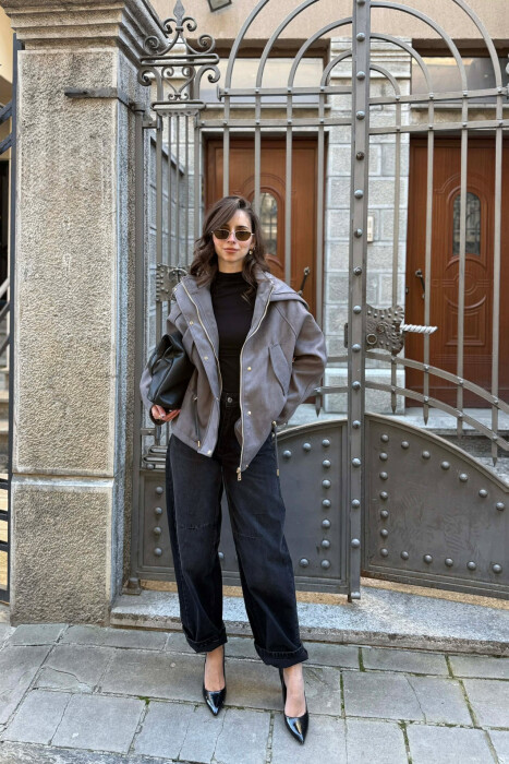 ONE COLOR HOODED WOMEN JACKET GREY/GRI - 2