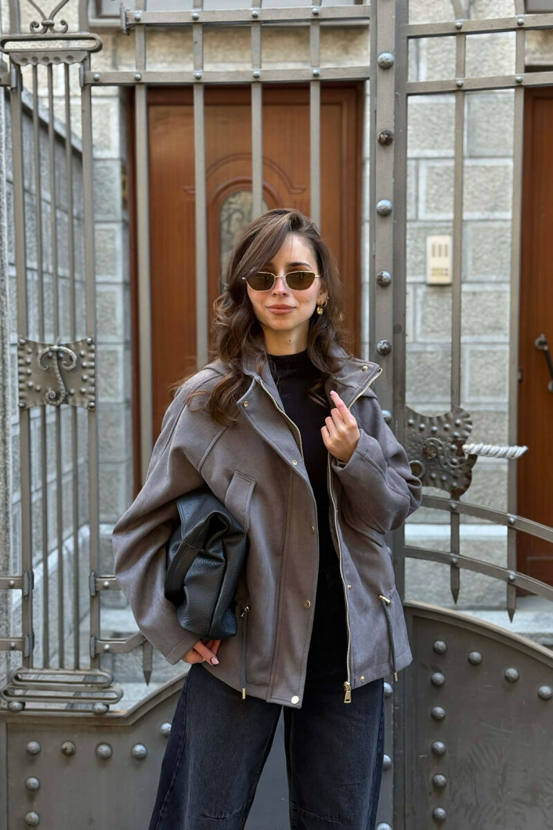 ONE COLOR HOODED WOMEN JACKET GREY/GRI - 4