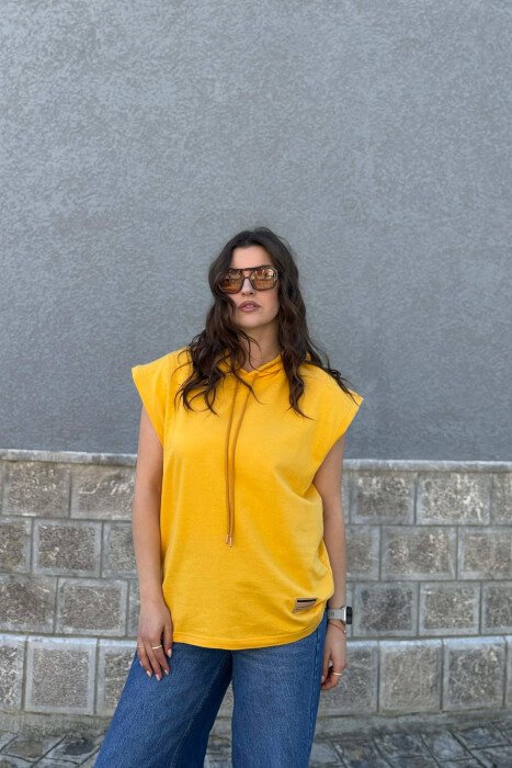 ONE COLOR HOODED WOMEN TANK TOP + 6 PAIR SOCKS YELLOW/E VERDHE - 1