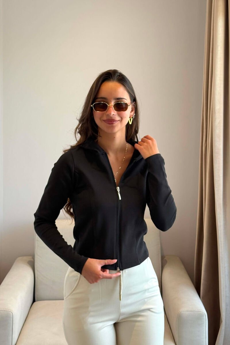 ONE COLOR HOODED ZIPPER WOMAN JACKET BLACK/ E ZEZE - 1