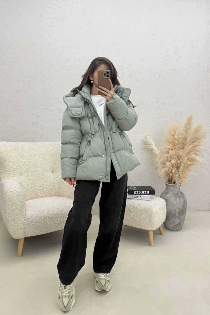 ONE COLOR HOODED ZIPPER WOMAN PUFFER JACKET MINT/MENTE - 1