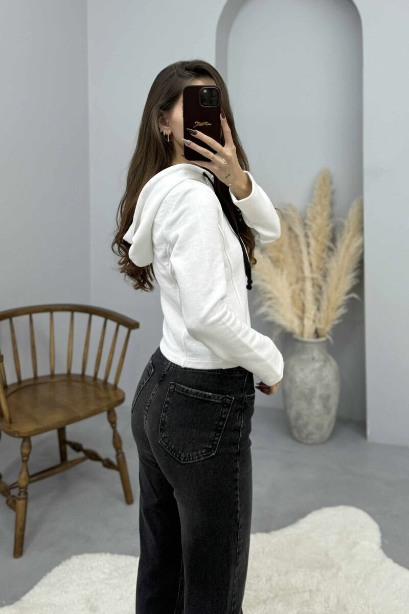 ONE COLOR HOODED ZIPPER WOMEN JACKET WHITE-E BARDHE - 2