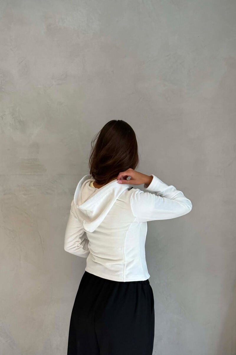 ONE COLOR HOODED ZIPPER WOMEN JACKET WHITE-E BARDHE - 4