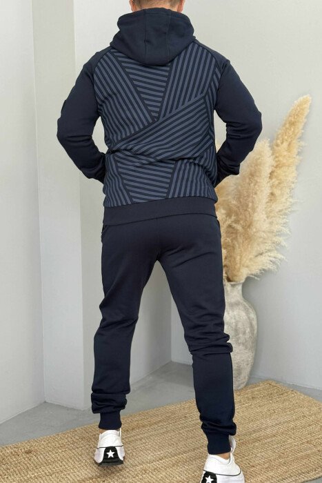 ONE COLOR HOODIE+JOGGERS MEN SET DARK BLUE/BEE - 2